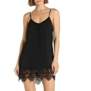 Free People x For Love & Lemons M Slip Dress Black Spaghetti Strap Lace Trim